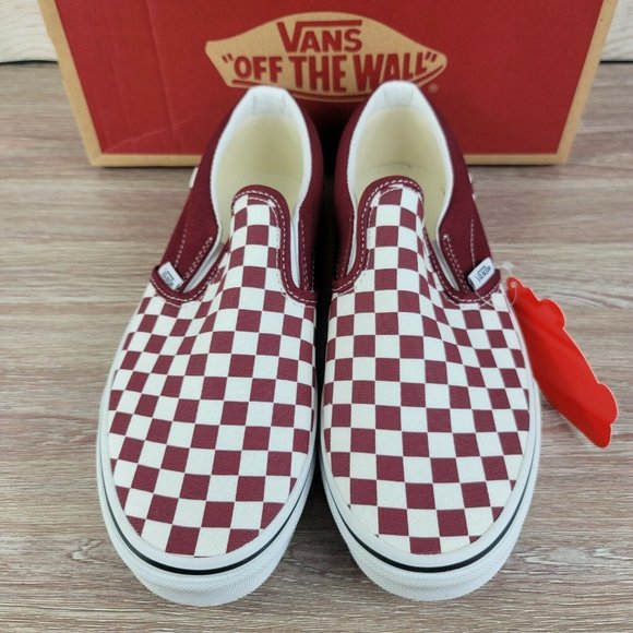 NEW Vans Classic Slip-on Maroon Checkered Women's Athletic Casual Skate Shoes - Picture 4 of 10